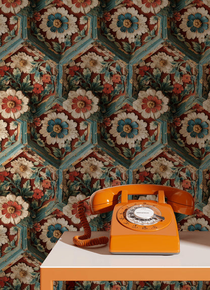 Faux Carved Wood Wallpaper: 3D Floral Peel and Stick Wall Mural