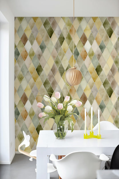 Pastel Watercolor Diamond Tile Wallpaper: Peel and Stick Harlequin Wall Mural