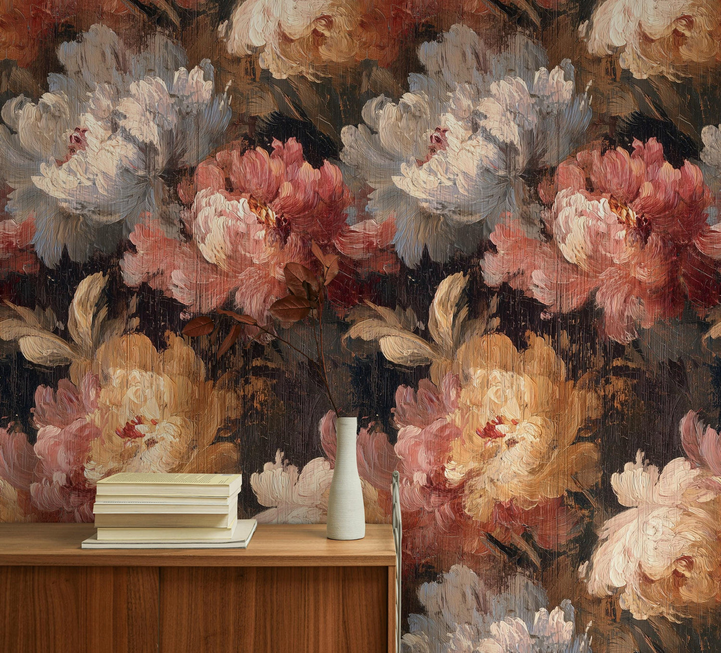 Dark Botanical Floral Wallpaper: Vintage Peel and Stick Wall Mural