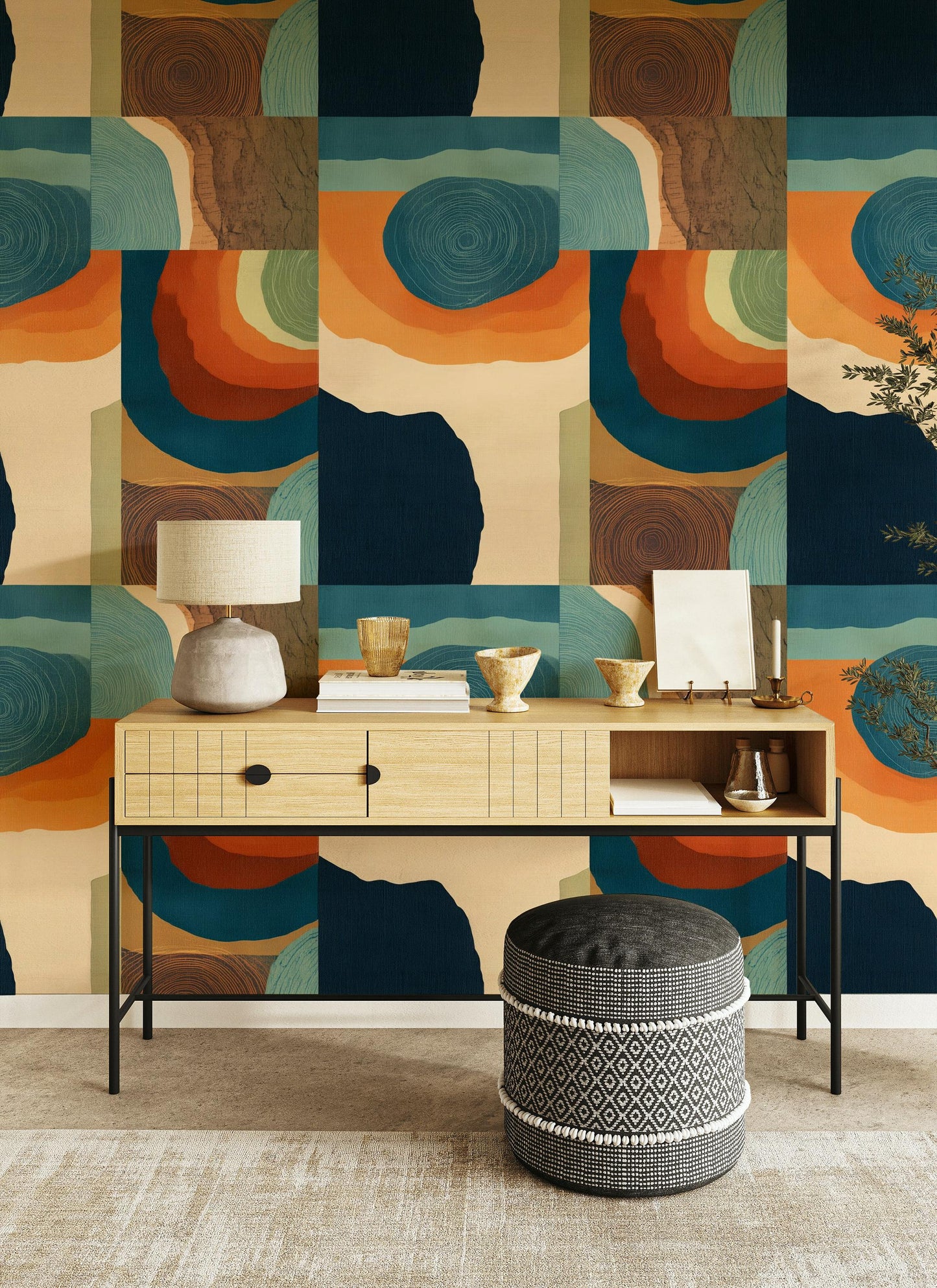 Abstract Nature Blocks Wallpaper: Earth Tones Peel and Stick Wall Mural