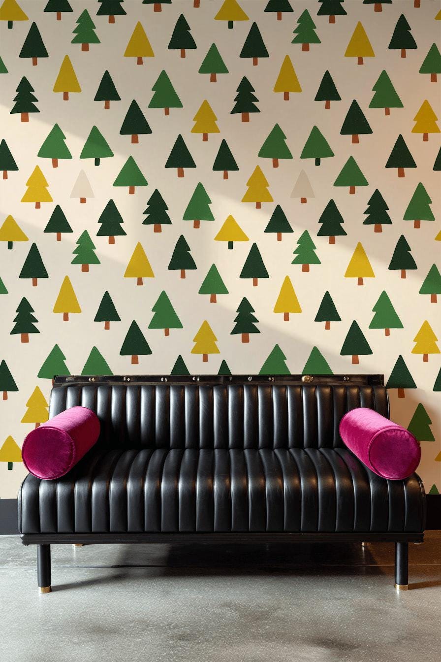 Scandi Pine Tree Wallpaper: Neutral Nursery Peel and Stick Mural