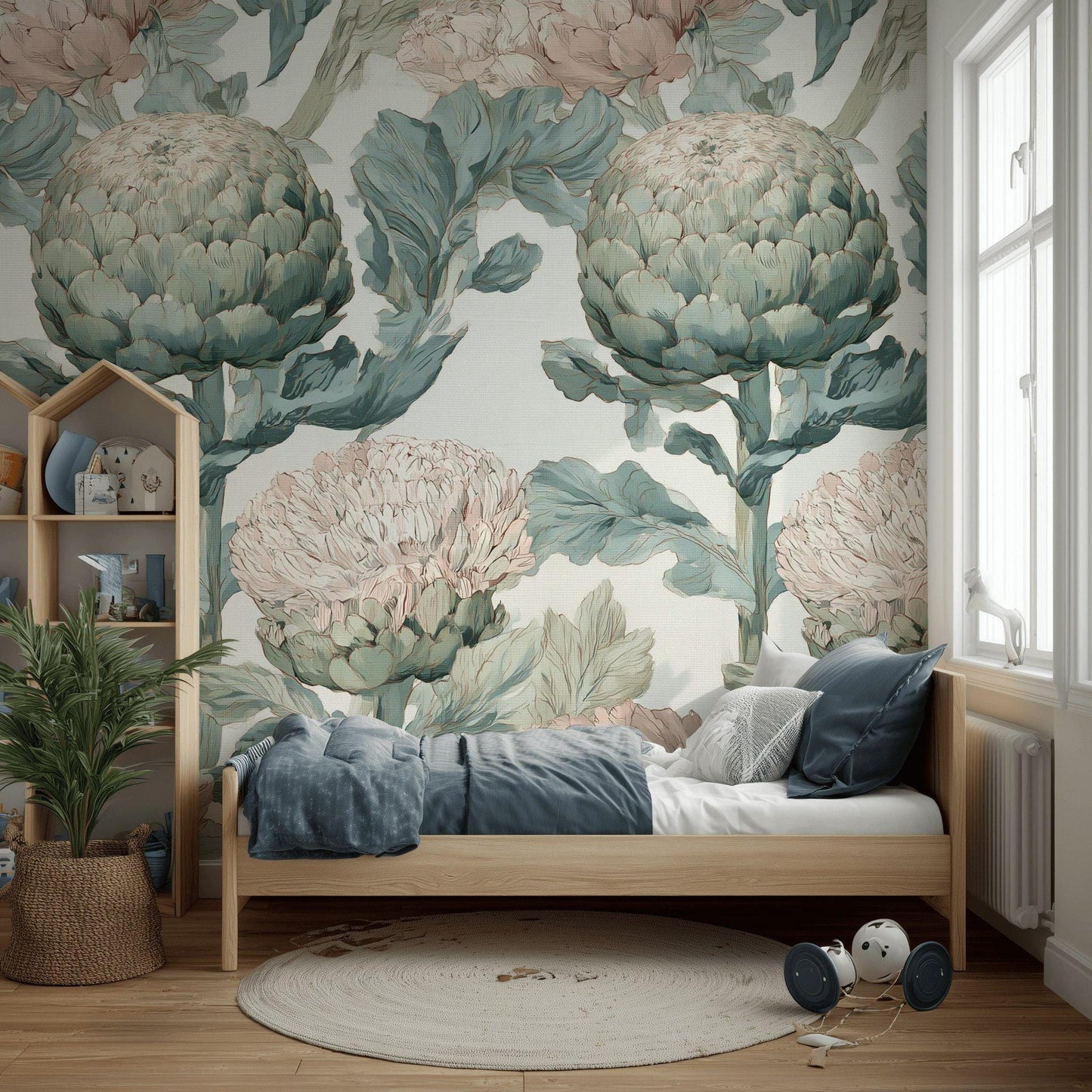 Vintage Botanical Peel and Stick Wallpaper: Artichoke Floral Mural