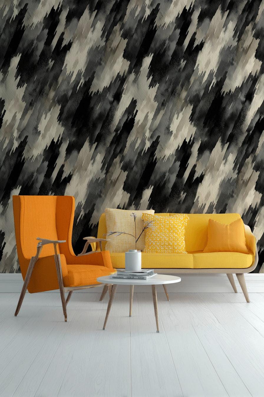 Abstract Diagonal Brushstroke Wallpaper, Black Gray Watercolor Peel & Stick or Unpasted Vertical Wall Mural