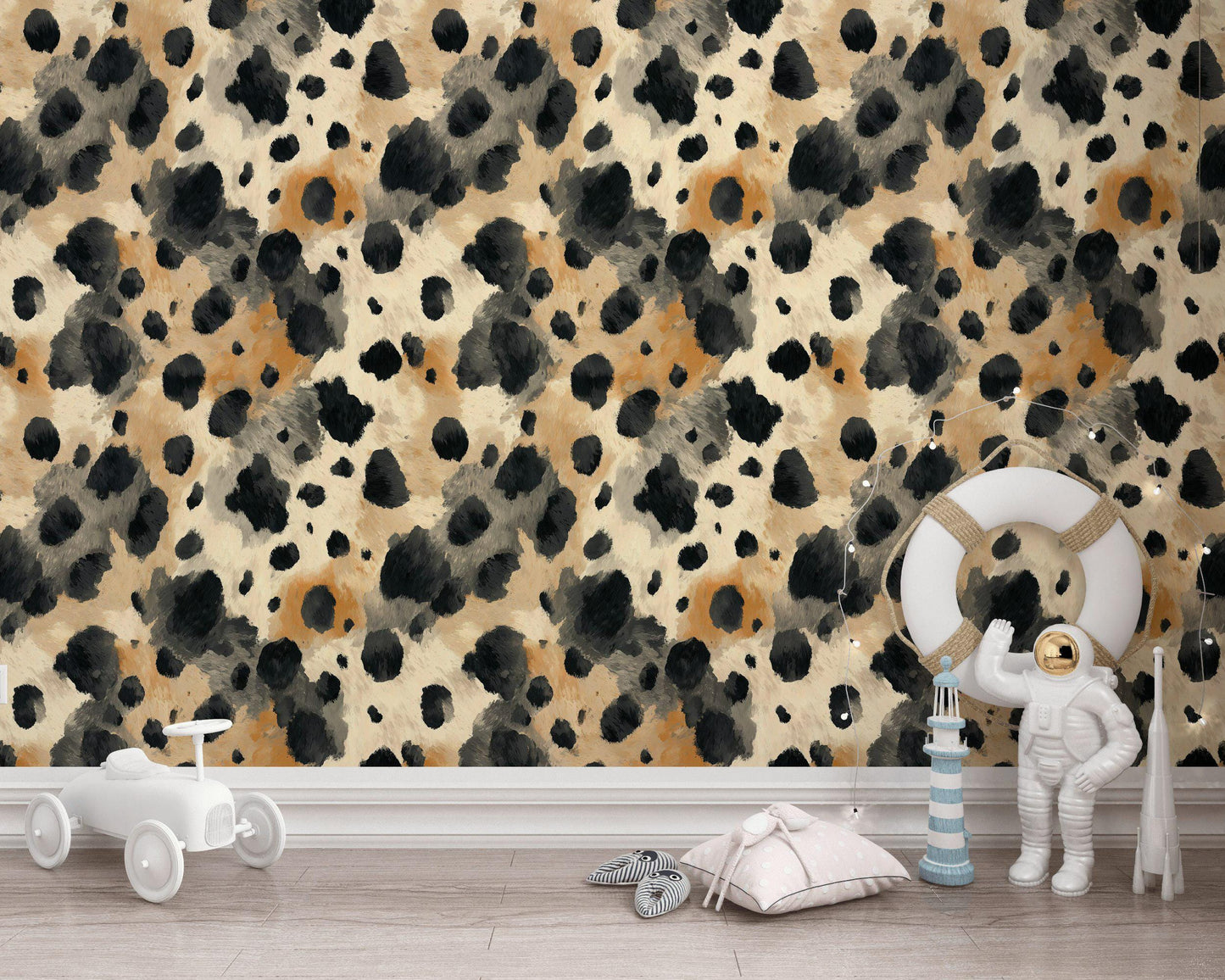 Cowhide Print Wallpaper: Black, Beige, and Tan - Peel & Stick
