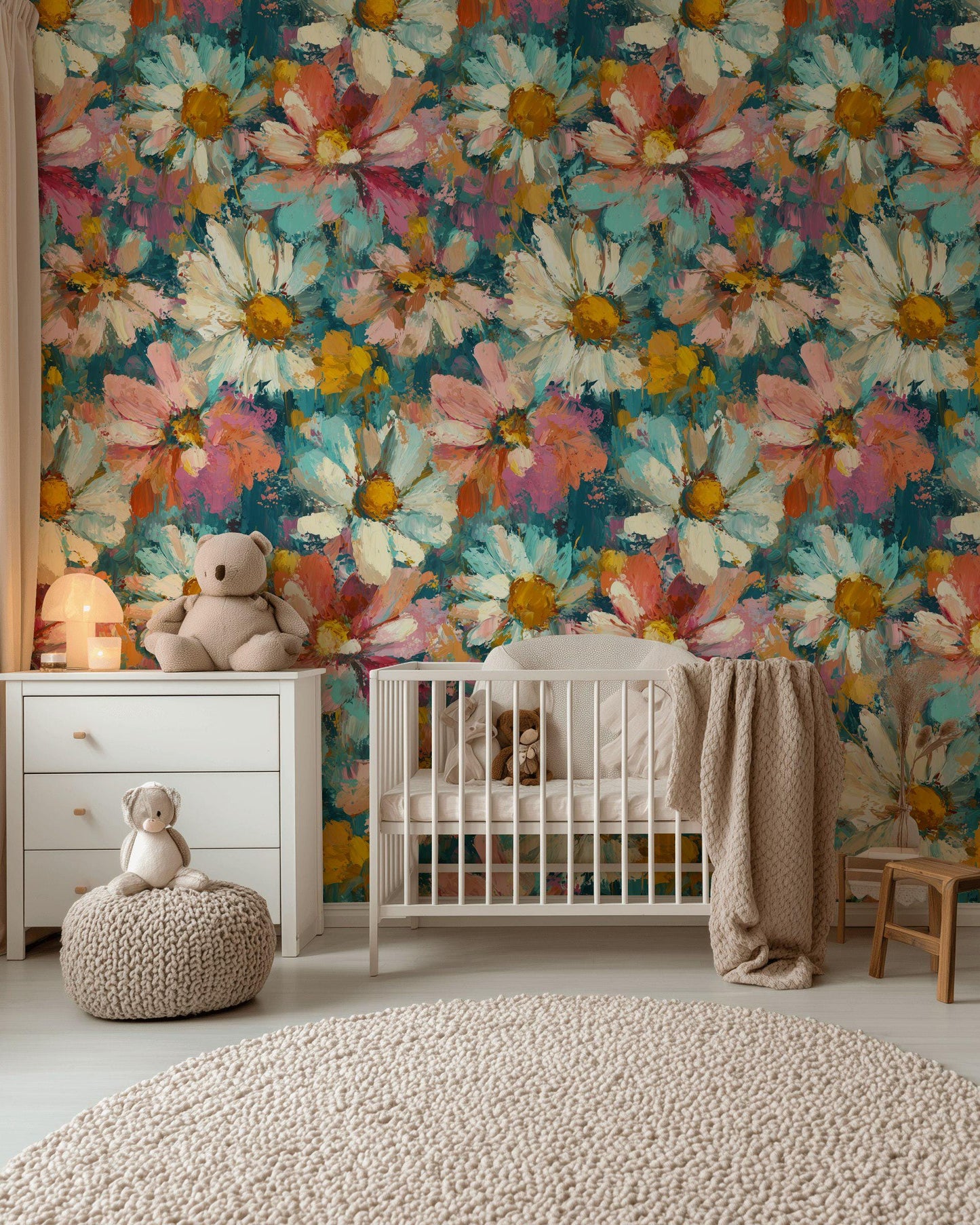 Impressionist Daisy Wallpaper Mural: Vibrant Floral Peel and Stick Art