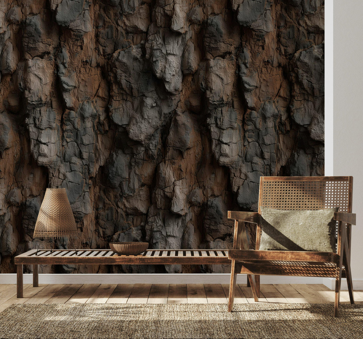 Realistic Tree Bark Wallpaper | Rustic Cabin Wall Mural | Natural Peel and Stick Decor