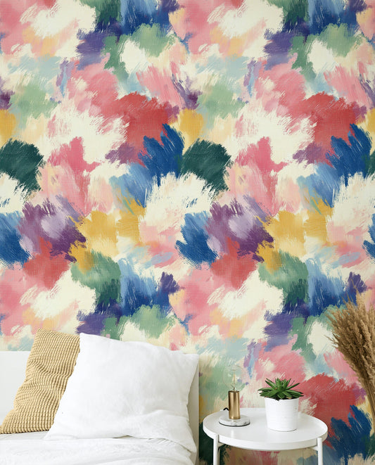 Abstract Colorful Brushstroke Wallpaper | Vibrant Textured Wall Mural | Modern Artistic Peel and Stick Decor