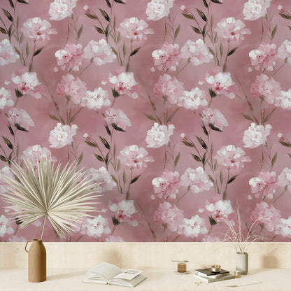 Romantic Pink Floral Wallpaper | Soft Textured Flower Wall Mural | Blush Peel and Stick Decor