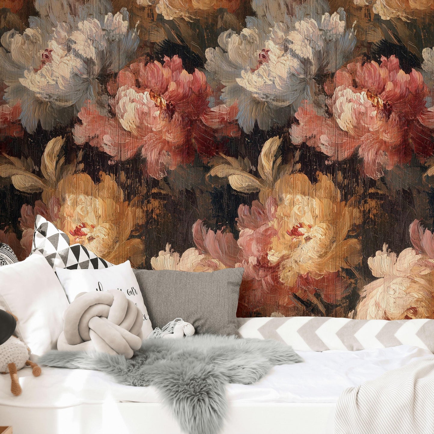 Dark Botanical Floral Wallpaper: Vintage Peel and Stick Wall Mural