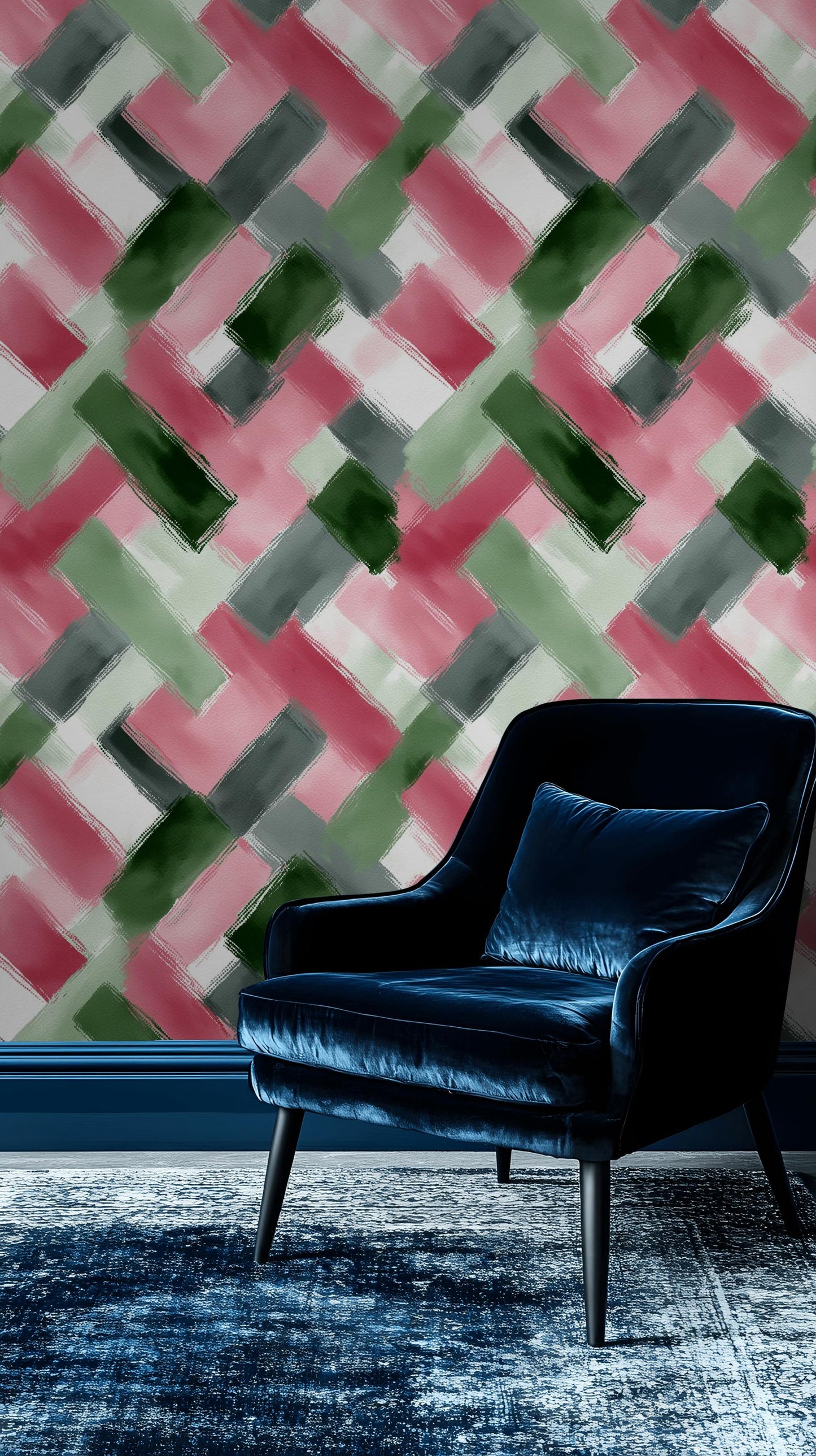 Abstract Brushstroke Wallpaper | Modern Pink Green Wall Mural | Geometric Pattern Peel and Stick Decor