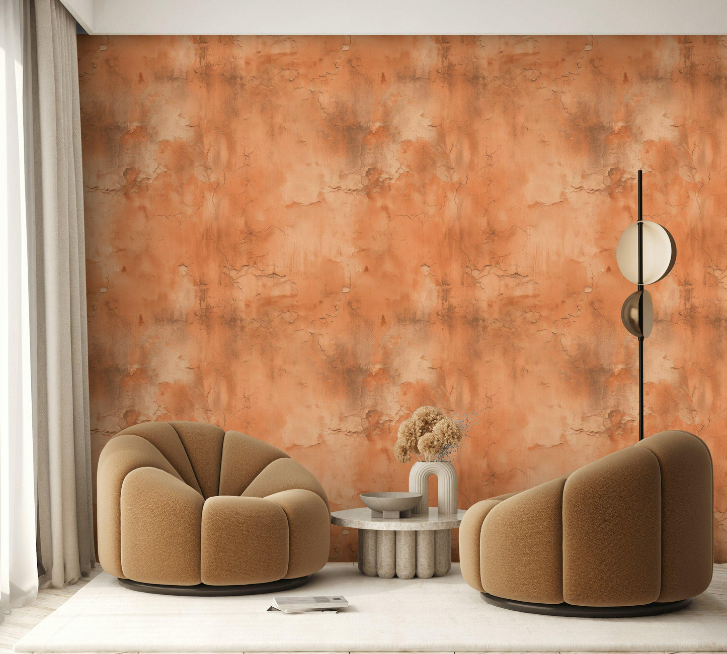 Distressed Terracotta Wallpaper Mural, Rustic Rusty Wall Decor, Industrial Peel and Stick