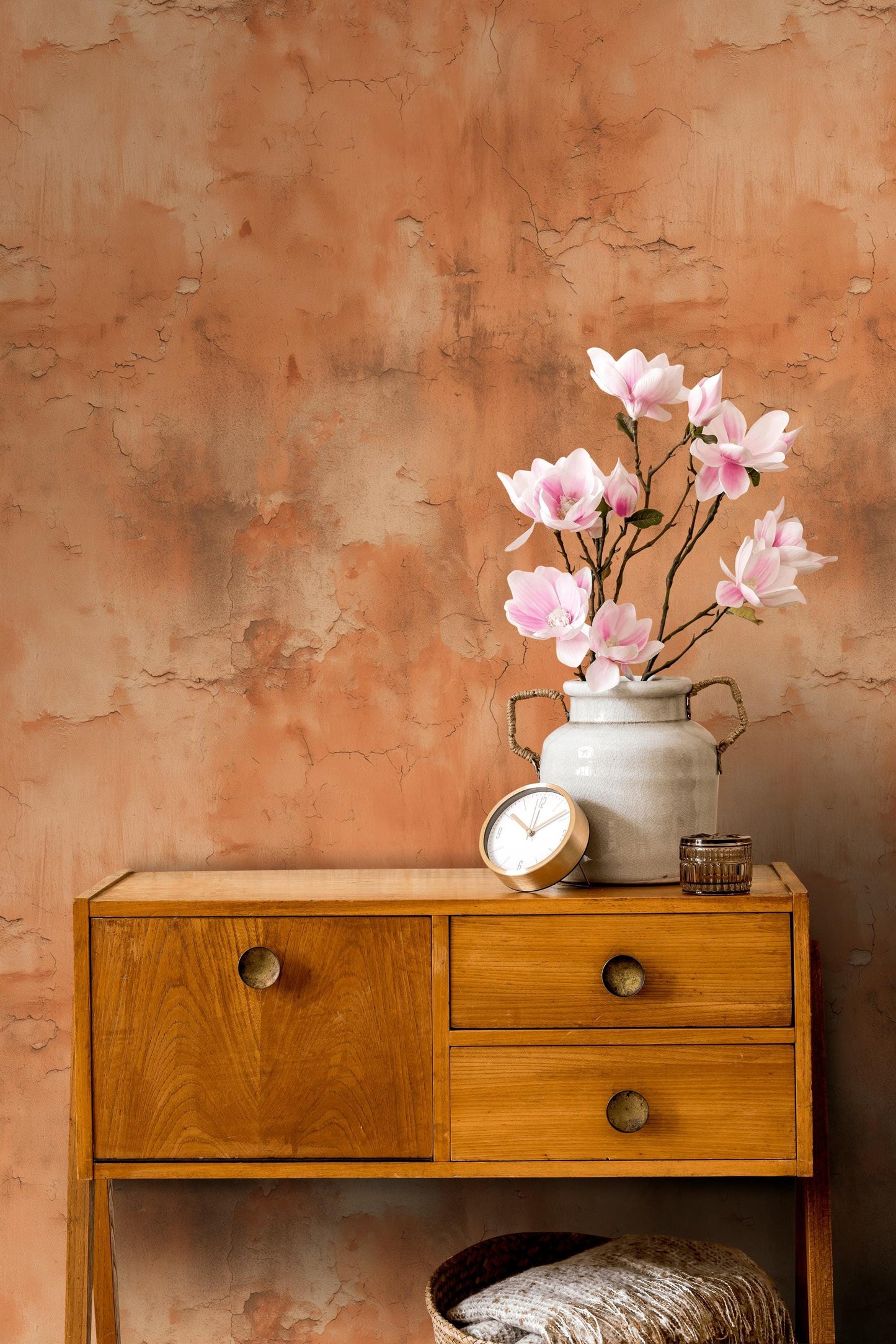 Distressed Terracotta Wallpaper Mural, Rustic Rusty Wall Decor, Industrial Peel and Stick