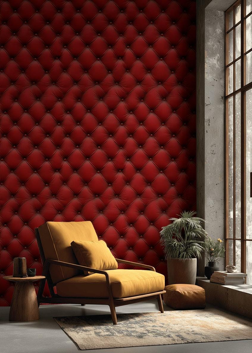 Red Tufted Texture Wallpaper, Chesterfield 3D Effect Vertical Panel, Peel & Stick or Unpasted Mural