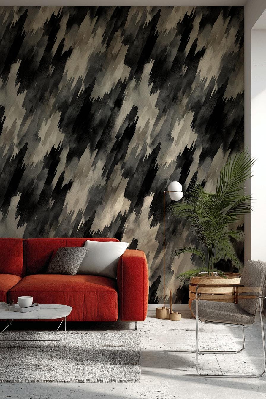 Abstract Diagonal Brushstroke Wallpaper, Black Gray Watercolor Peel & Stick or Unpasted Vertical Wall Mural