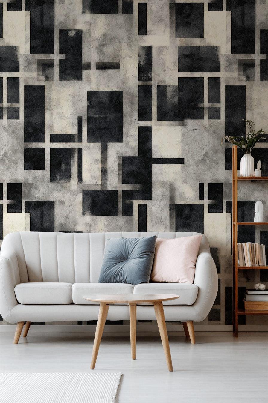Black and White Geometric Grid Wallpaper Mural: Modern Peel and Stick