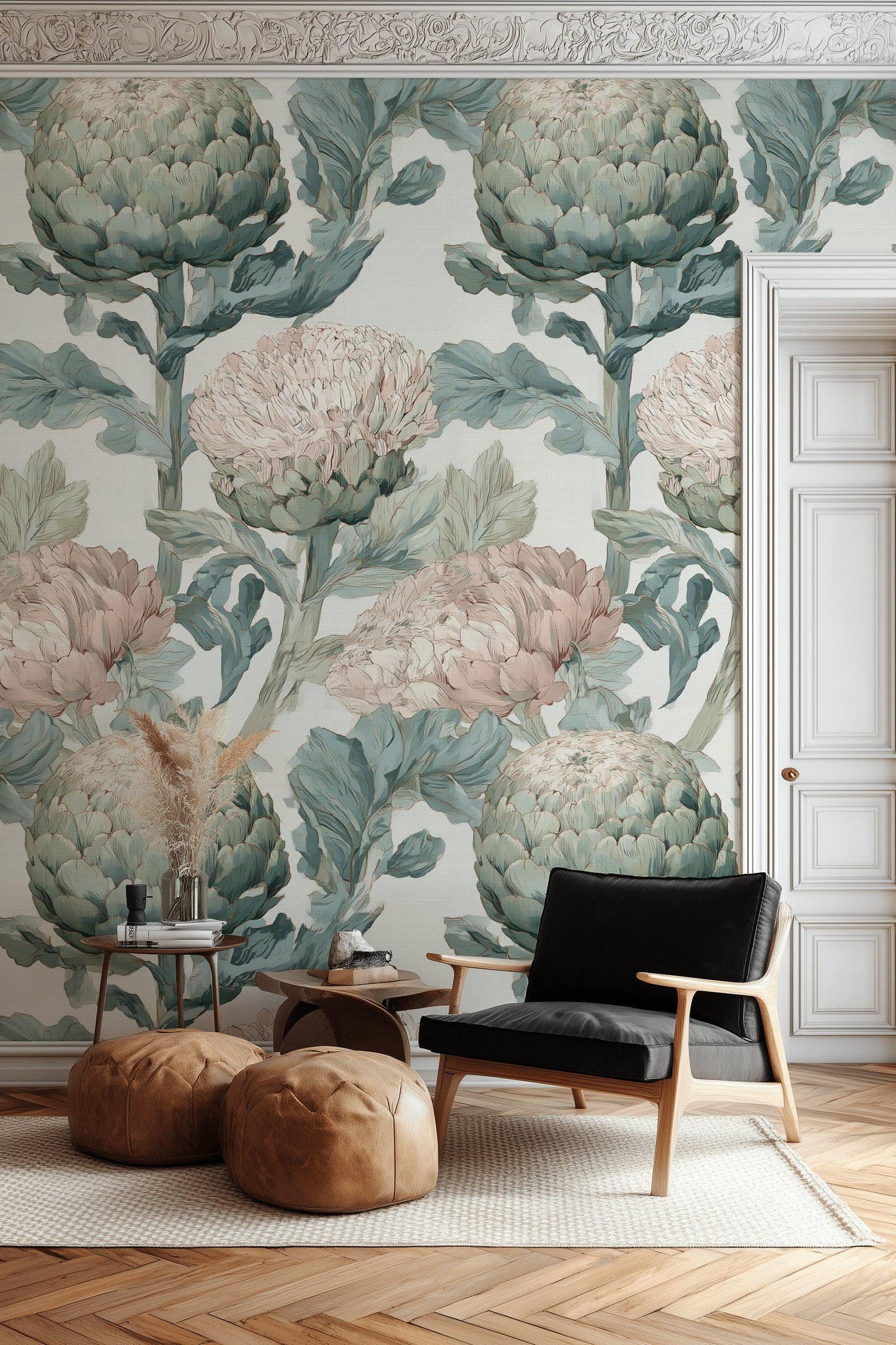 Vintage Botanical Peel and Stick Wallpaper: Artichoke Floral Mural