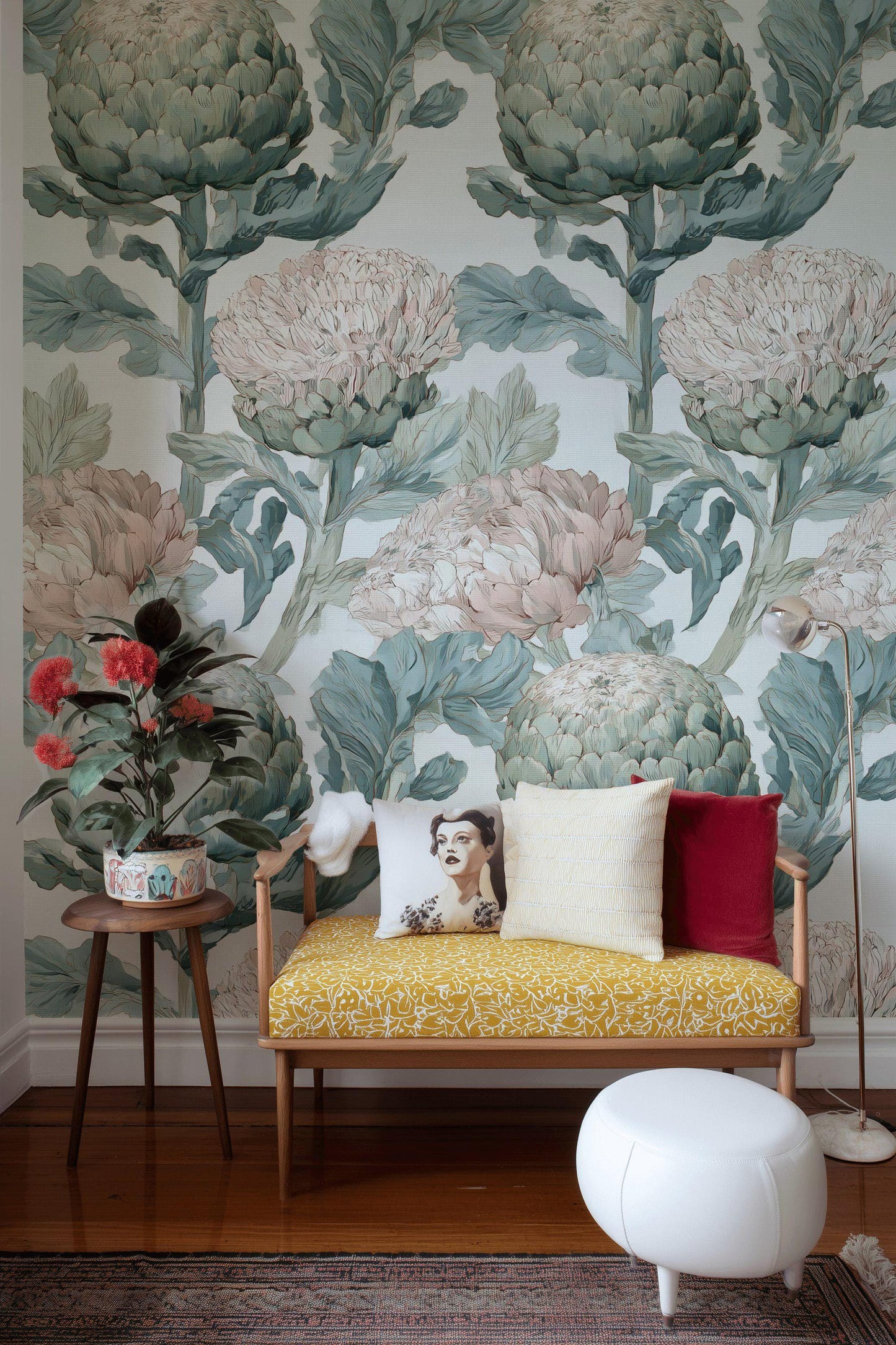 Vintage Botanical Peel and Stick Wallpaper: Artichoke Floral Mural