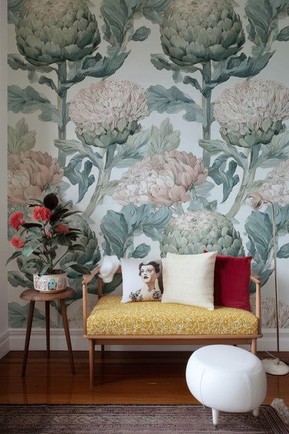 Vintage Botanical Peel and Stick Wallpaper: Artichoke Floral Mural