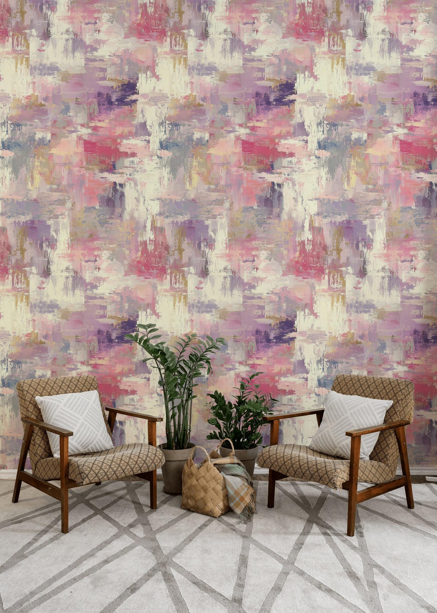 Modern Art Brushstroke Wallpaper, Pastel Pink Wall Mural, Layered Paint Effect Peel and Stick