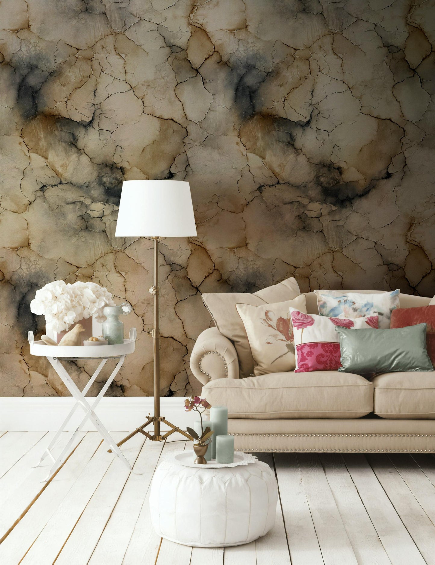 Cracked Earth Texture Wallpaper | Abstract distressed Wall Mural | Neutral Peel and Stick Decor
