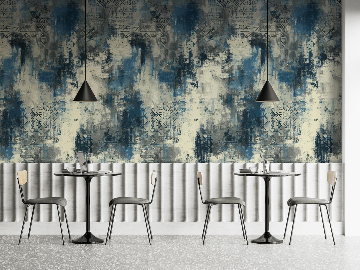 Abstract Blue Grey Wallpaper | Distressed Industrial Wall Mural | Modern Urban Peel and Stick Decor