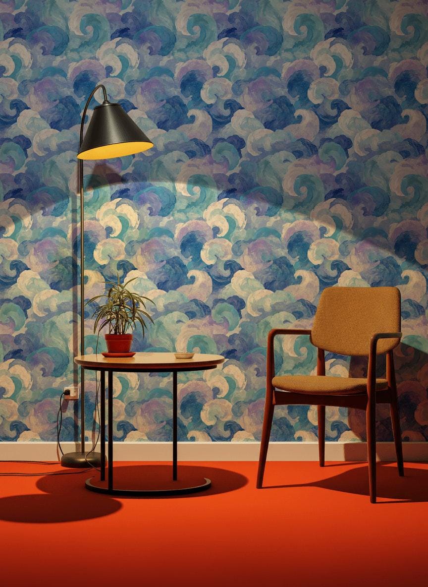 Blue Purple Wave Wallpaper Mural: Abstract Ocean Swirl (Peel & Stick or Unpasted)