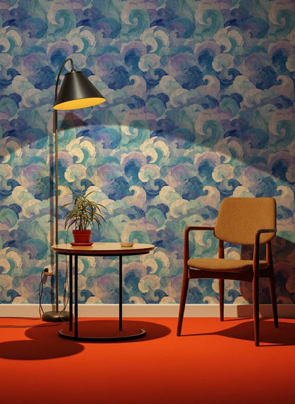 Blue Purple Wave Wallpaper Mural: Abstract Ocean Swirl (Peel & Stick or Unpasted)