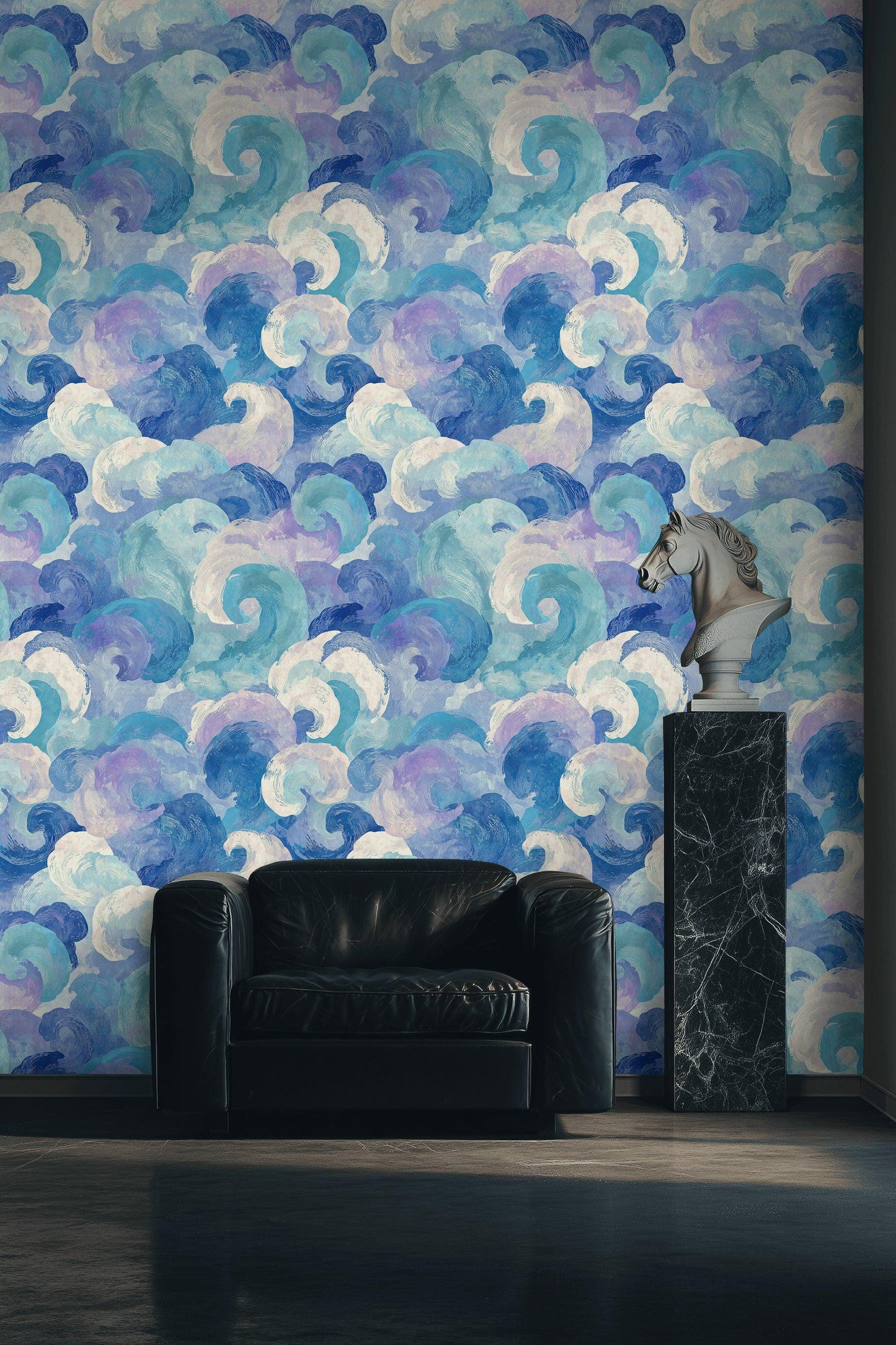 Blue Purple Wave Wallpaper Mural: Abstract Ocean Swirl (Peel & Stick or Unpasted)
