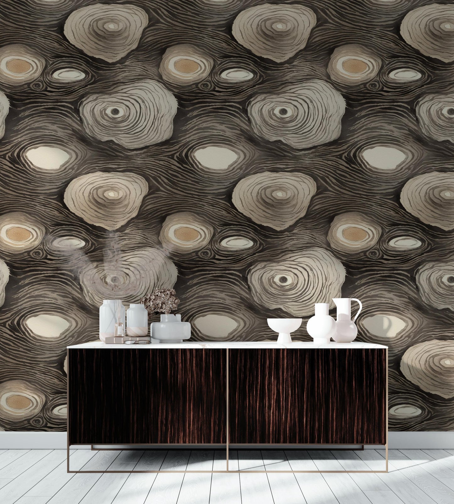 Abstract Tree Rings Wallpaper: Earthy Modern Peel and Stick Wall Mural