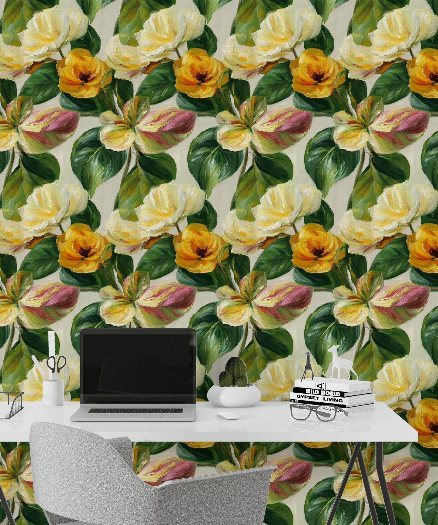 Floral Wallpaper Mural: Impasto Style Peel and Stick Decor