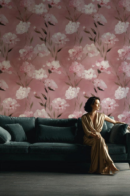 Romantic Pink Floral Wallpaper | Soft Textured Flower Wall Mural | Blush Peel and Stick Decor
