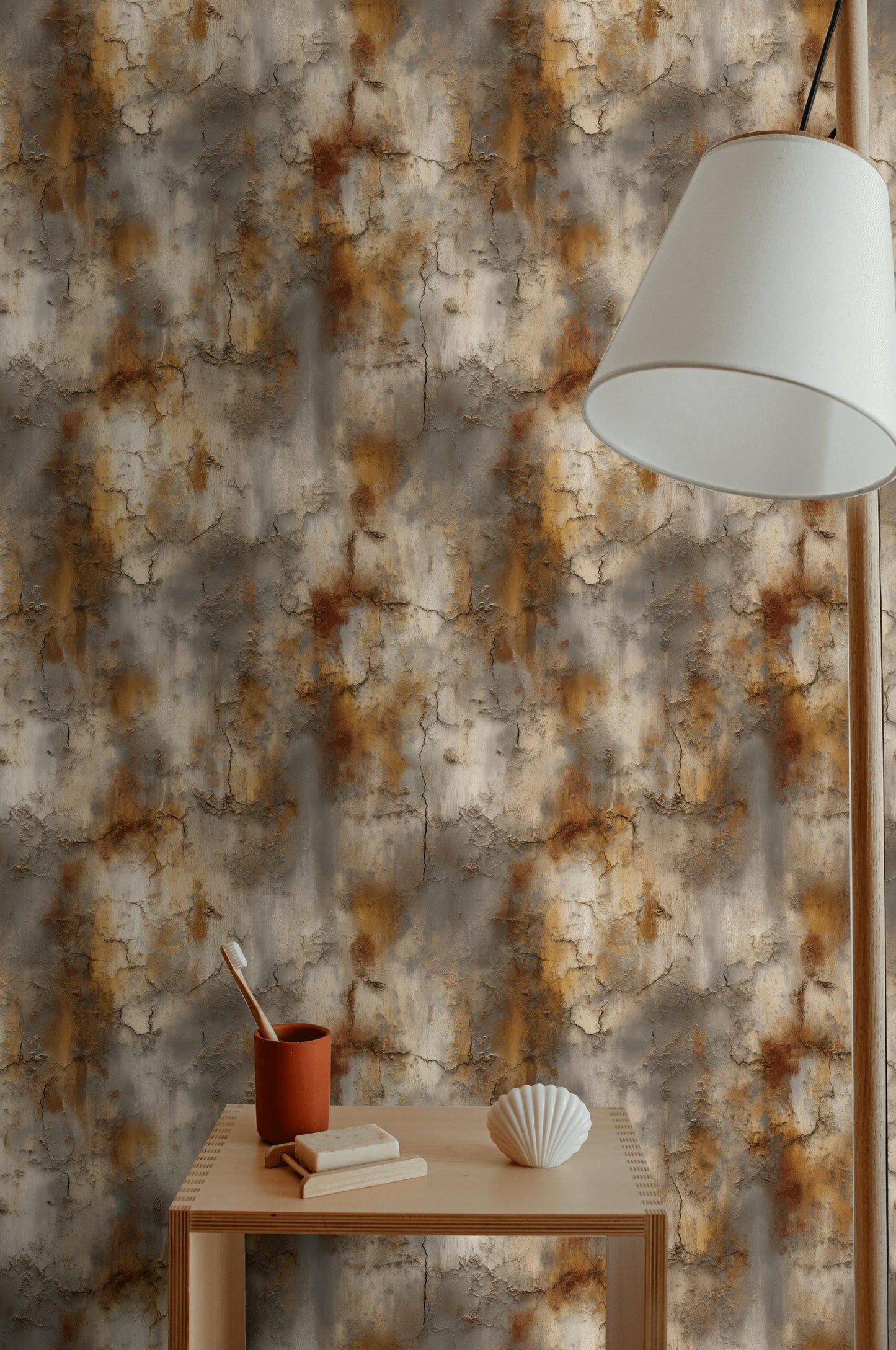 Cracked Terracotta Wallpaper Mural | Distressed Rustic Plaster Texture | Industrial Peel and Stick Wall Decor