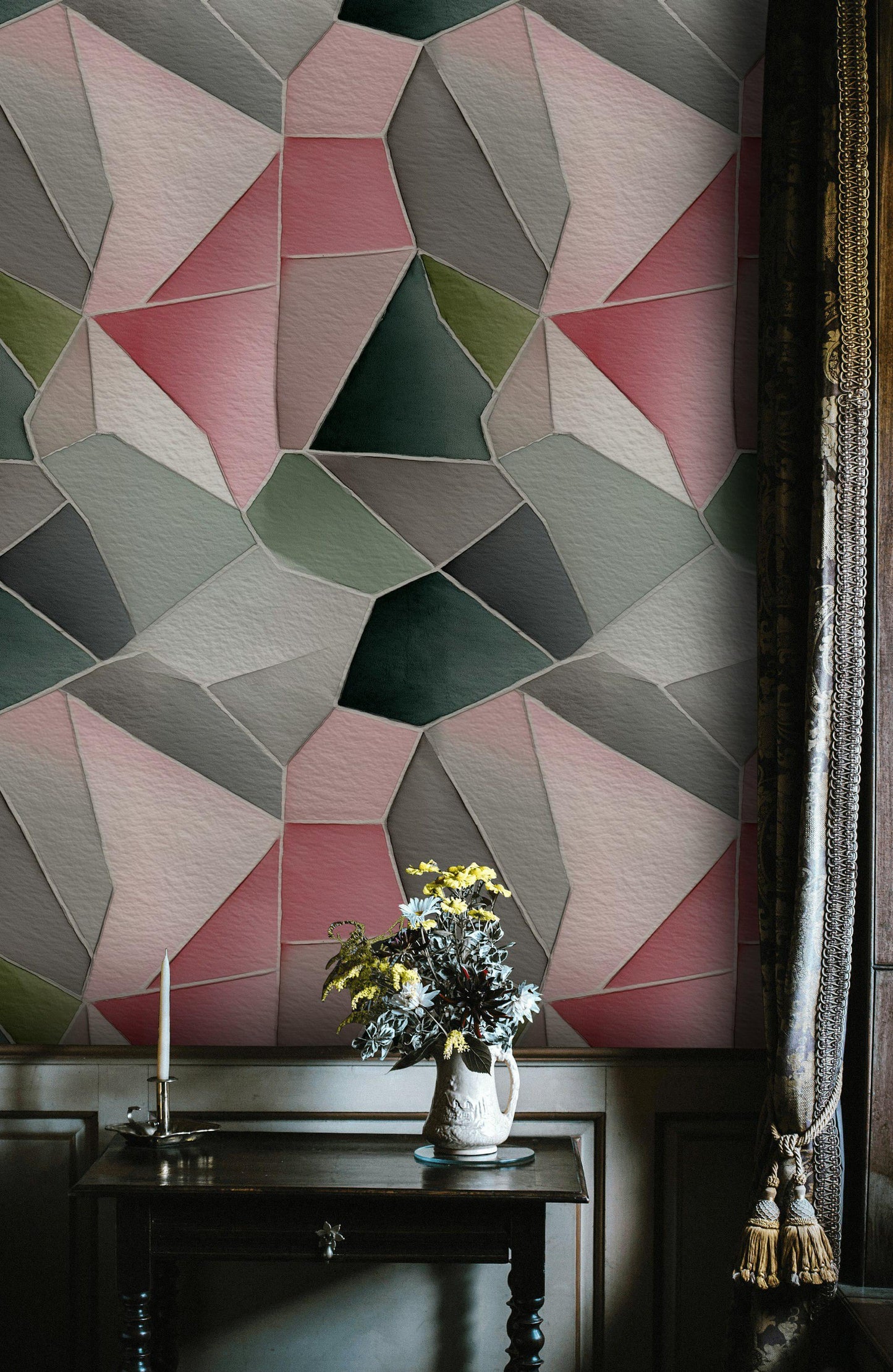 Pink & Gray Geometric Mosaic Wallpaper: Peel and Stick Wall Mural