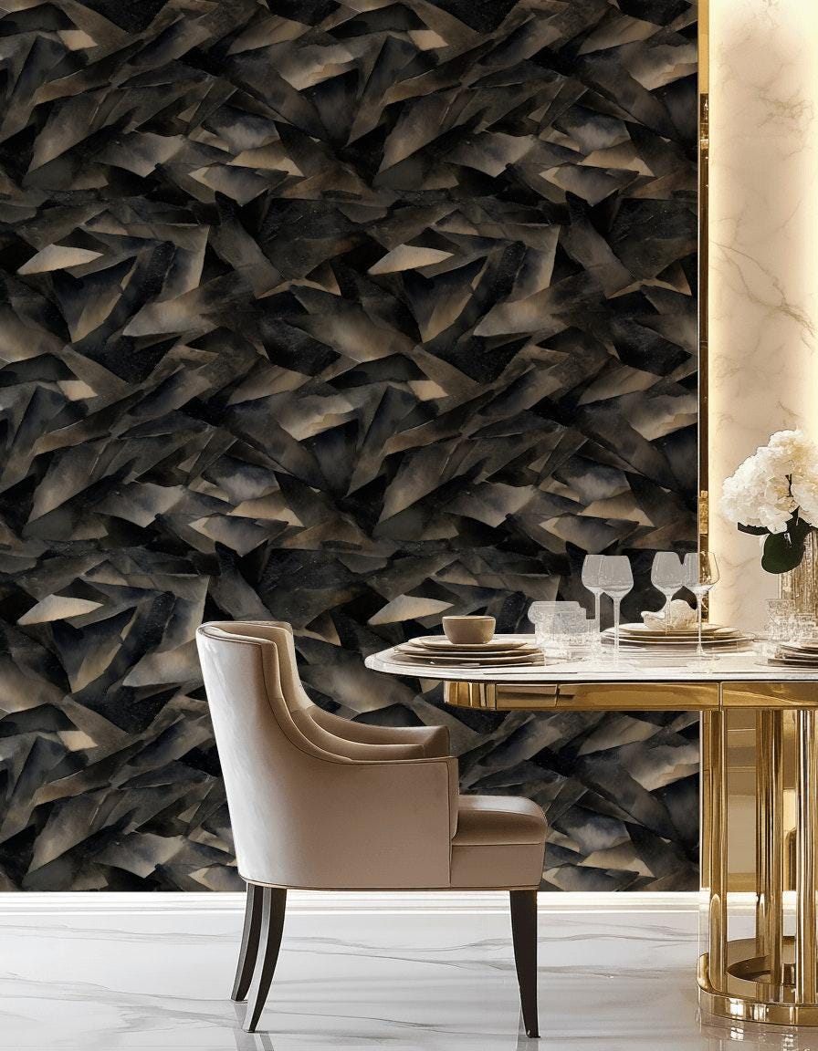 Abstract Broken Glass Wallpaper: Dark Gray Geometric Shard Mural