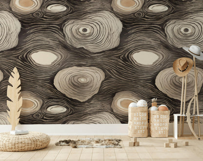 Abstract Tree Rings Wallpaper: Earthy Modern Peel and Stick Wall Mural