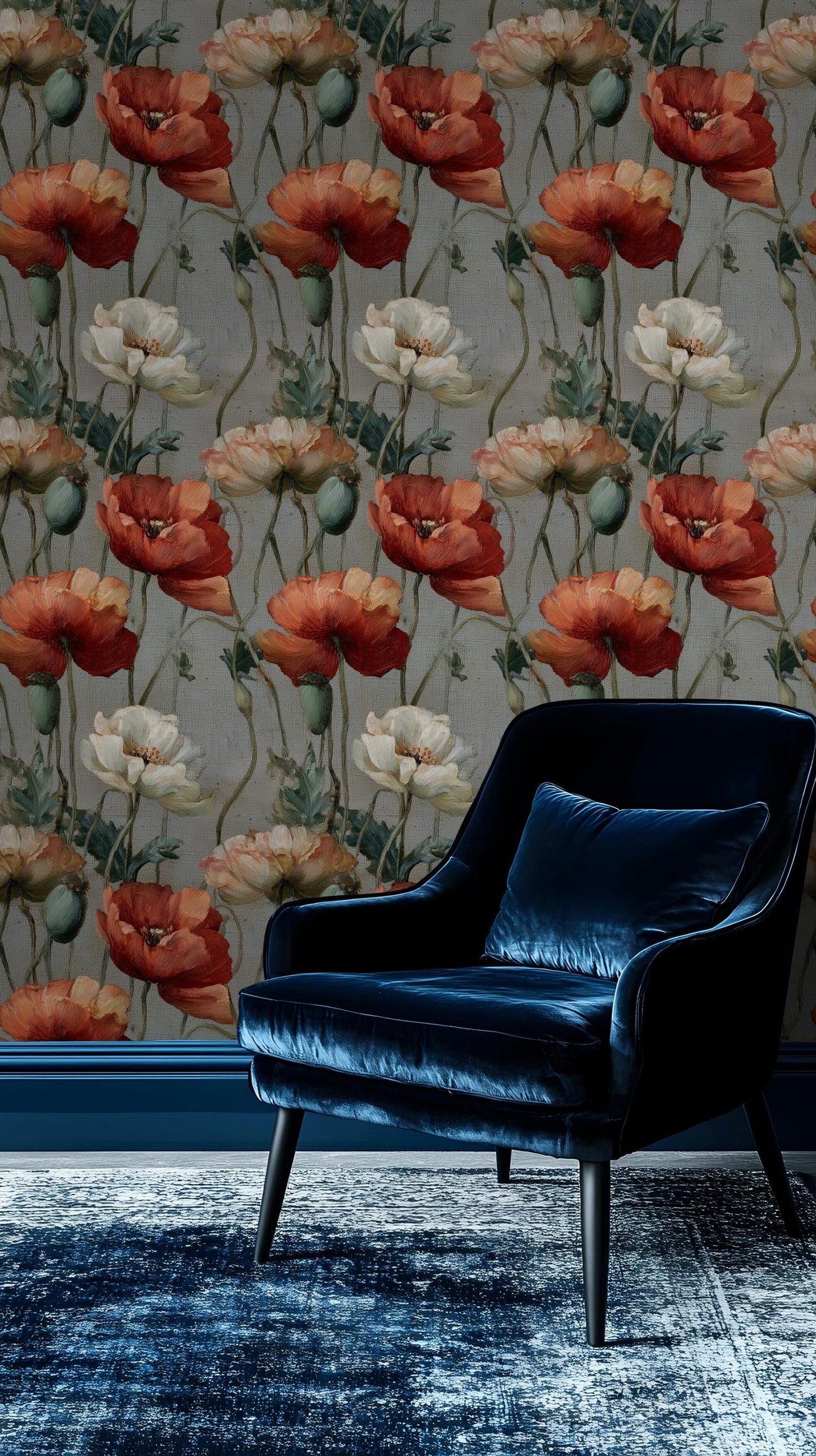 Dutch Floral Wallpaper: Vintage Oil Painting Mural, Dark Academia Peel and Stick