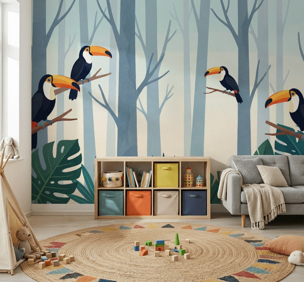 Misty Forest Wallpaper Tropical Jungle Toucan Wall Mural