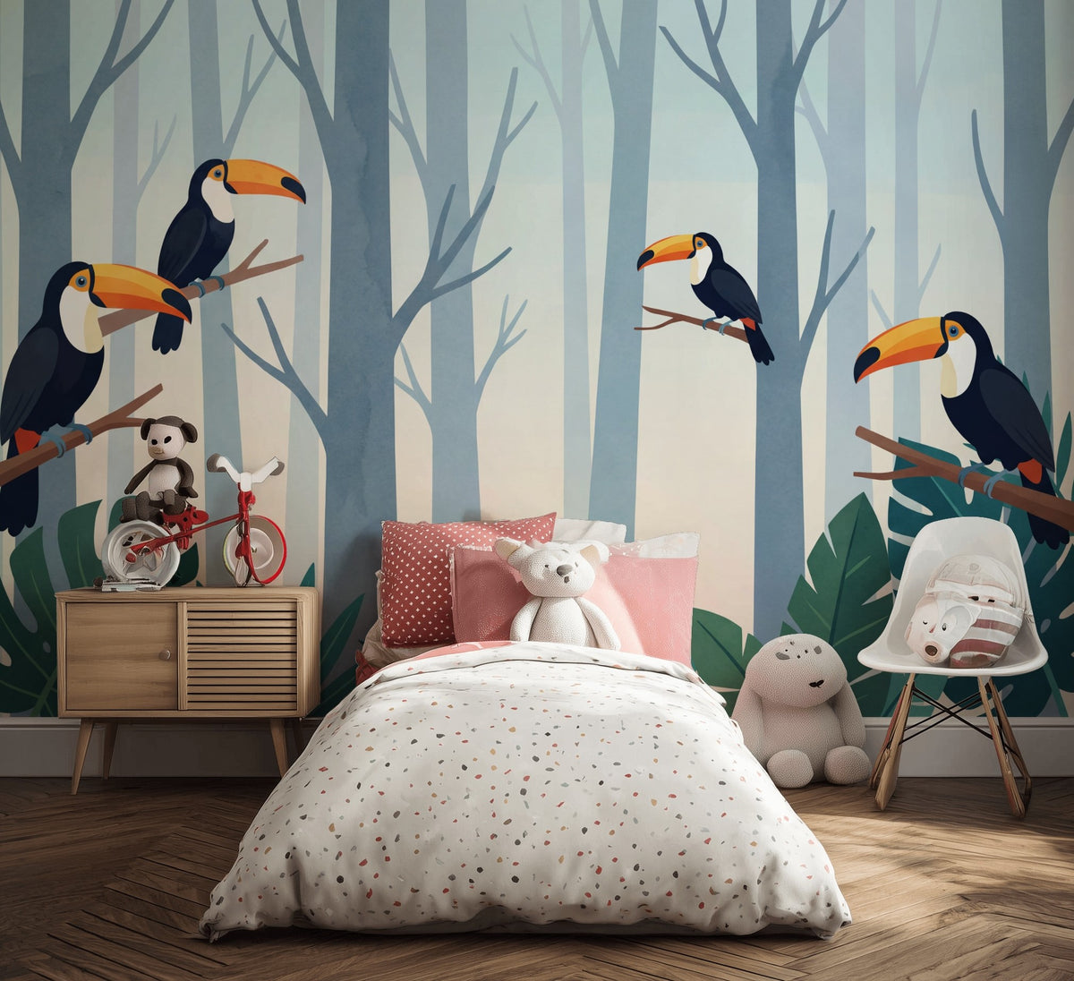 Misty Forest Wallpaper Tropical Jungle Toucan Wall Mural