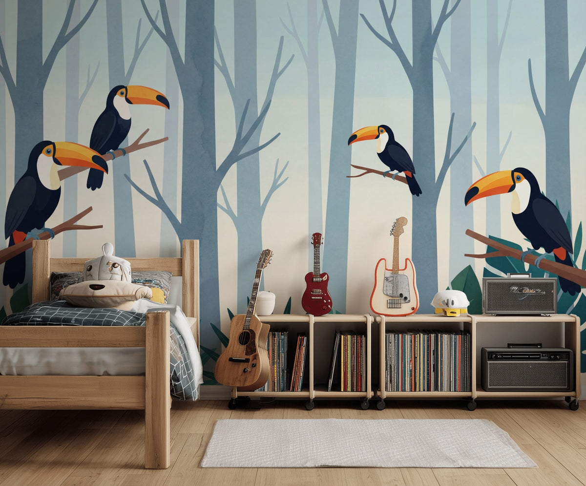 Misty Forest Wallpaper Tropical Jungle Toucan Wall Mural