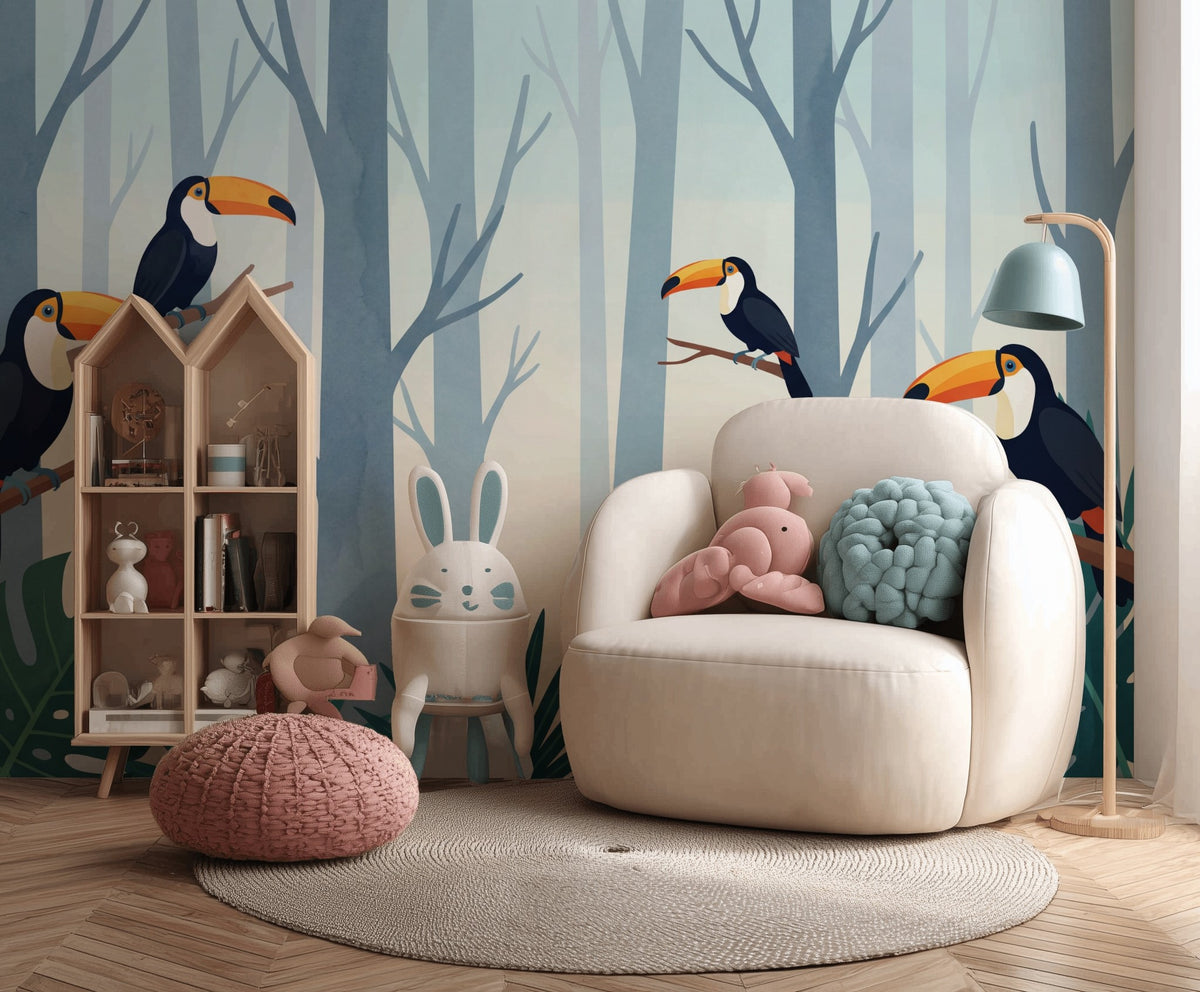 Misty Forest Wallpaper Tropical Jungle Toucan Wall Mural