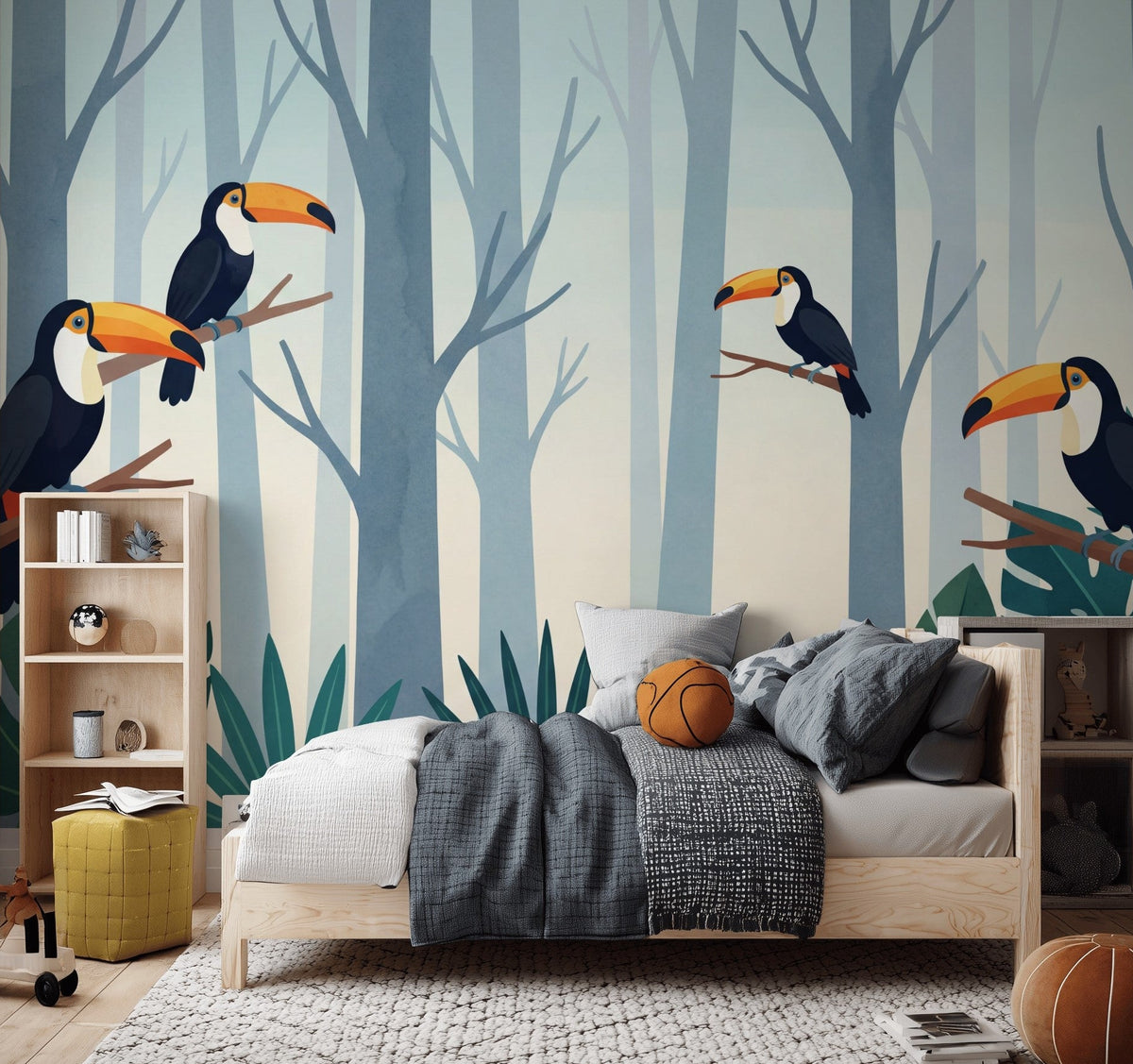 Misty Forest Wallpaper Tropical Jungle Toucan Wall Mural