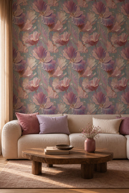 Oversized Blossoms Wallpaper Pastel Pink Lavender Petals Wall Mural