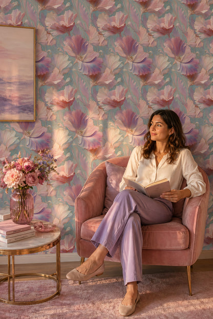 Oversized Blossoms Wallpaper Pastel Pink Lavender Petals Wall Mural