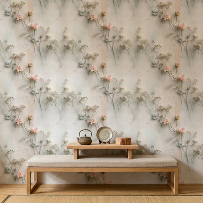 Soft Pastel Plaster Wallpaper Blush Rose Botanical Floral