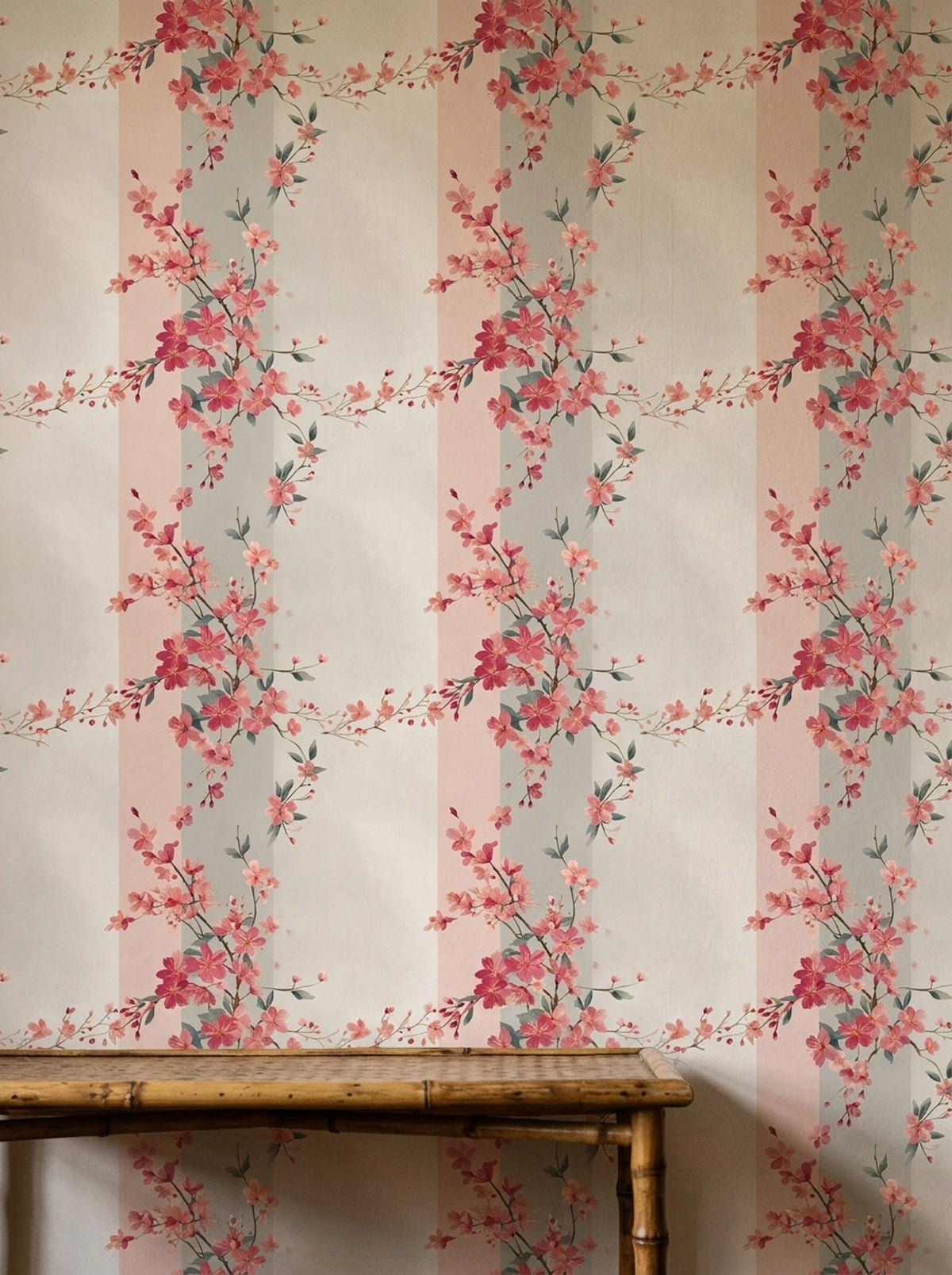 Chinoiserie Blossom Wallpaper Botanical Trellis Soft Stripe