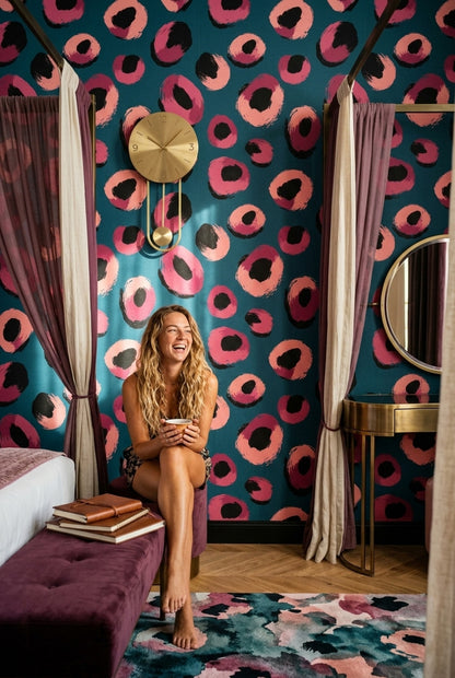 Pink Brushstroke Spot Wallpaper on Deep Teal