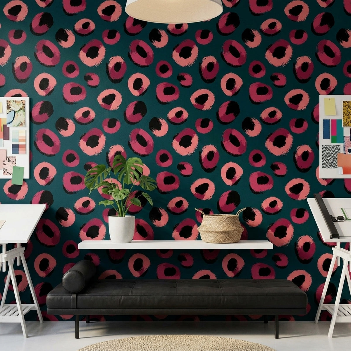 Pink Brushstroke Spot Wallpaper on Deep Teal