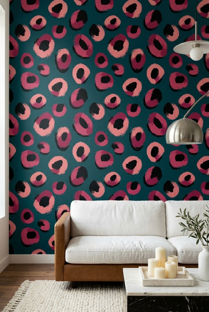Pink Brushstroke Spot Wallpaper on Deep Teal