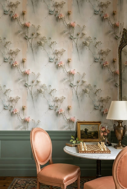 Soft Pastel Plaster Wallpaper Blush Rose Botanical Floral