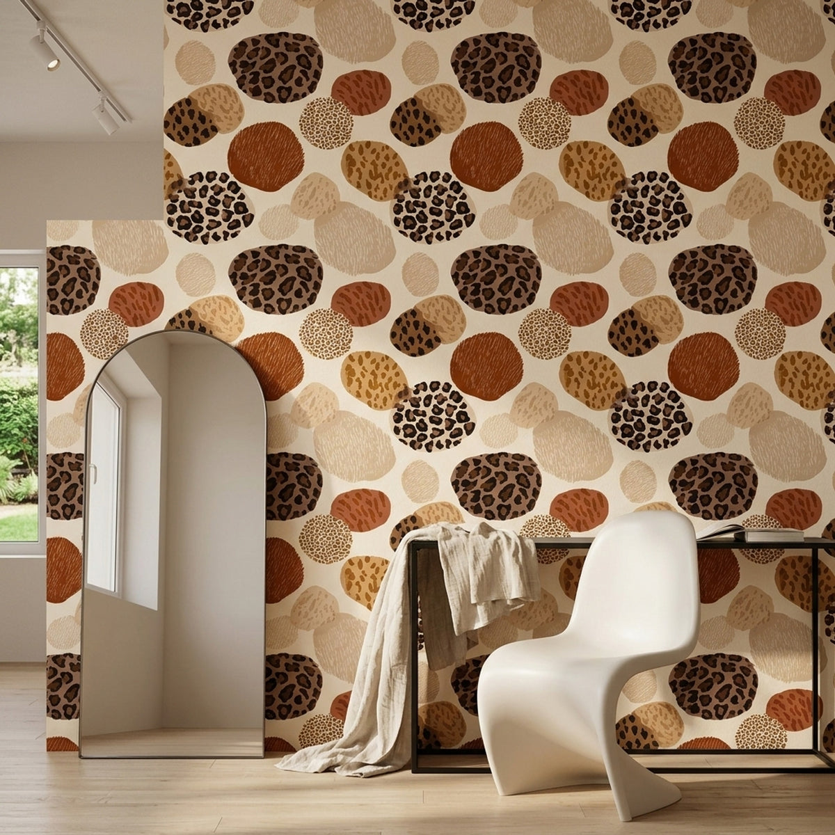 Leopard Print Circle Wallpaper in Terracotta and Caramel